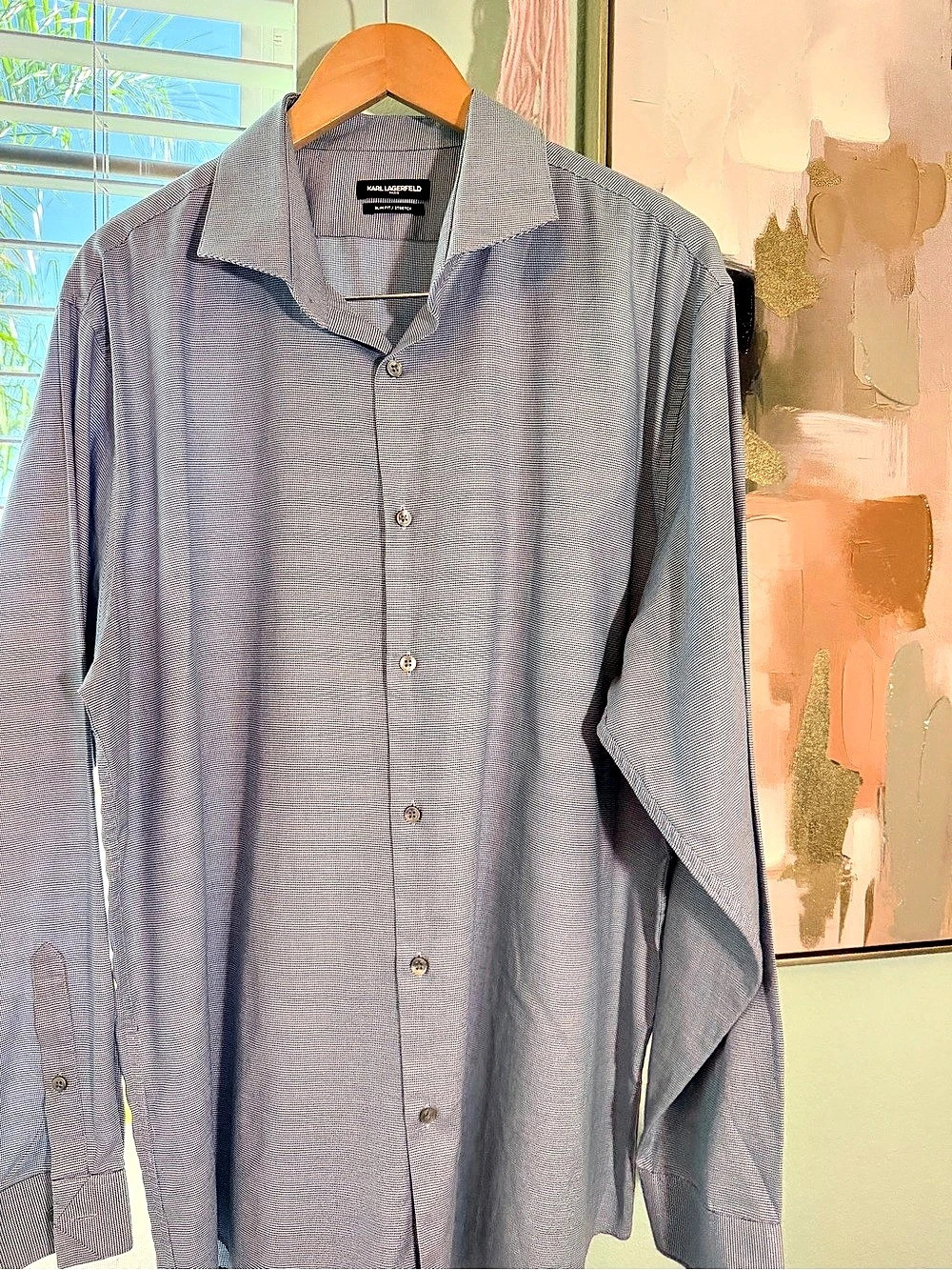 Karl Lagerfeld Checkered Button Down in Blue & White Like New